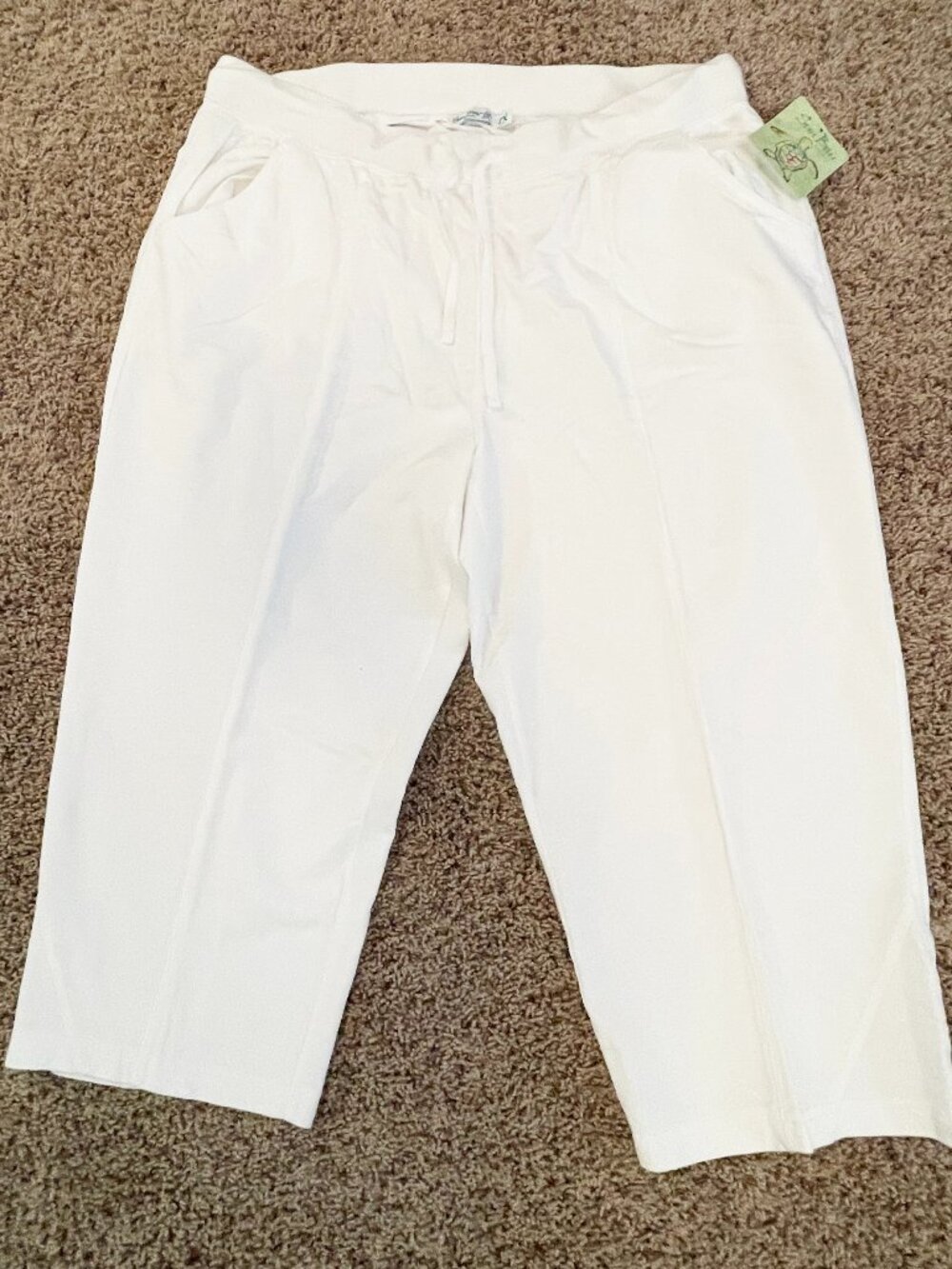 Sun Bay Women White Cotton Drawstring Capri Pants 1X NWT Casual Resort Lounge